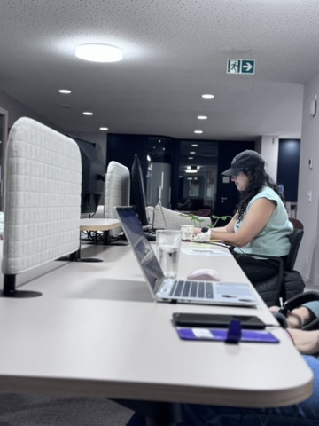 Partitioned work booths upstairs