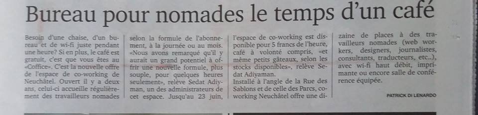 Courrier neuchâtelois article about Coffice