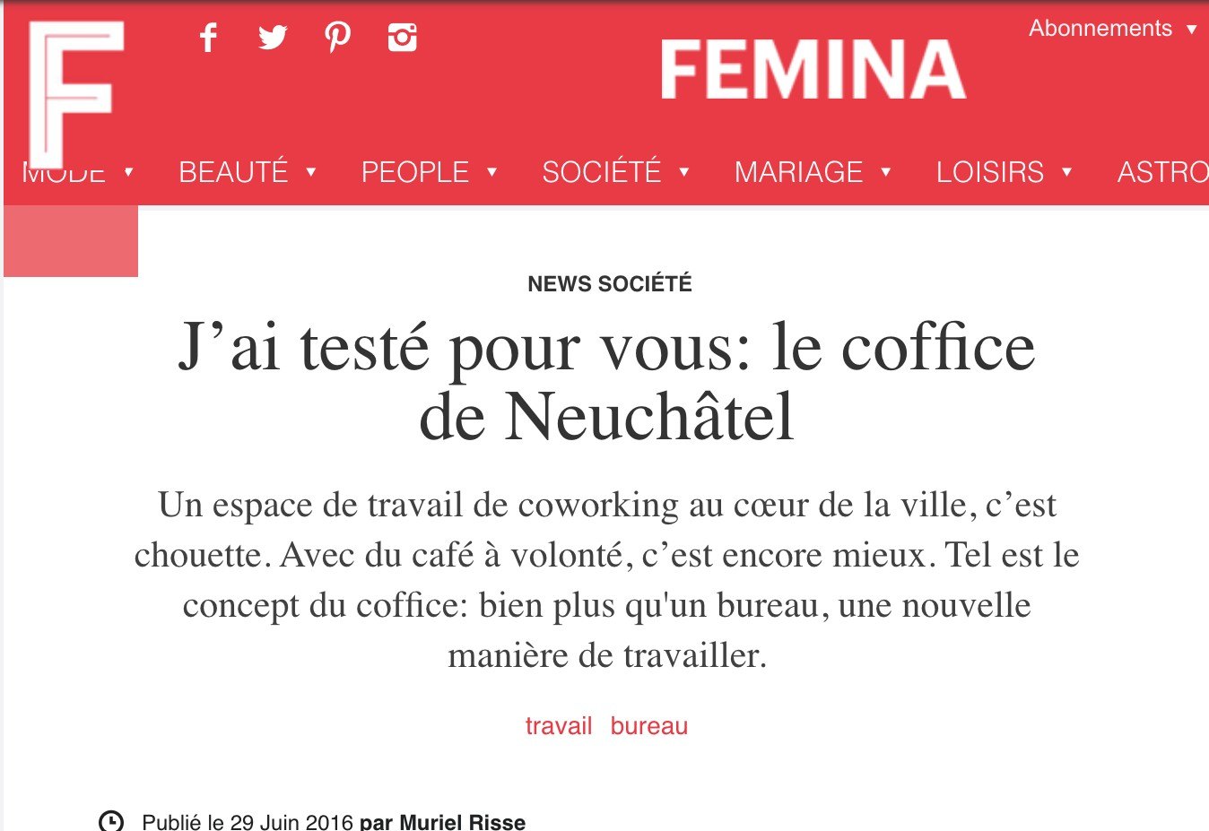 Femina article about Coffice